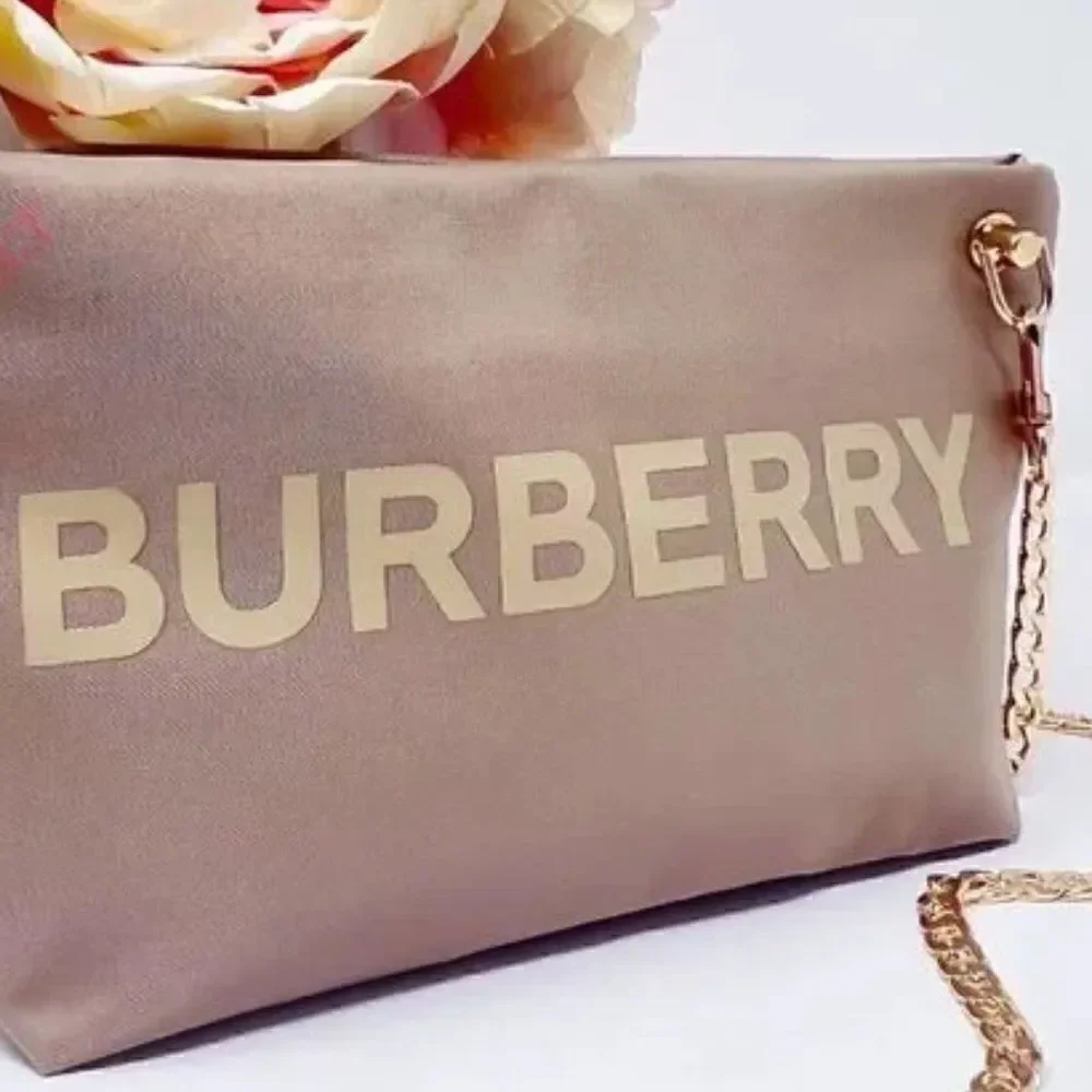 Burberry Pouch Cosmetic Makeup Case Tan Travel Toiletries Bag.